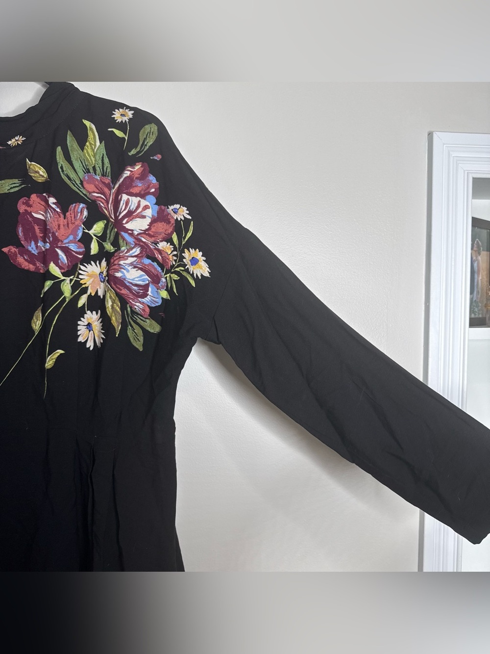 Free People Gemma Tunic Mini Dress Black Floral High Neck Open Back Tie Large - Picture 5 of 9